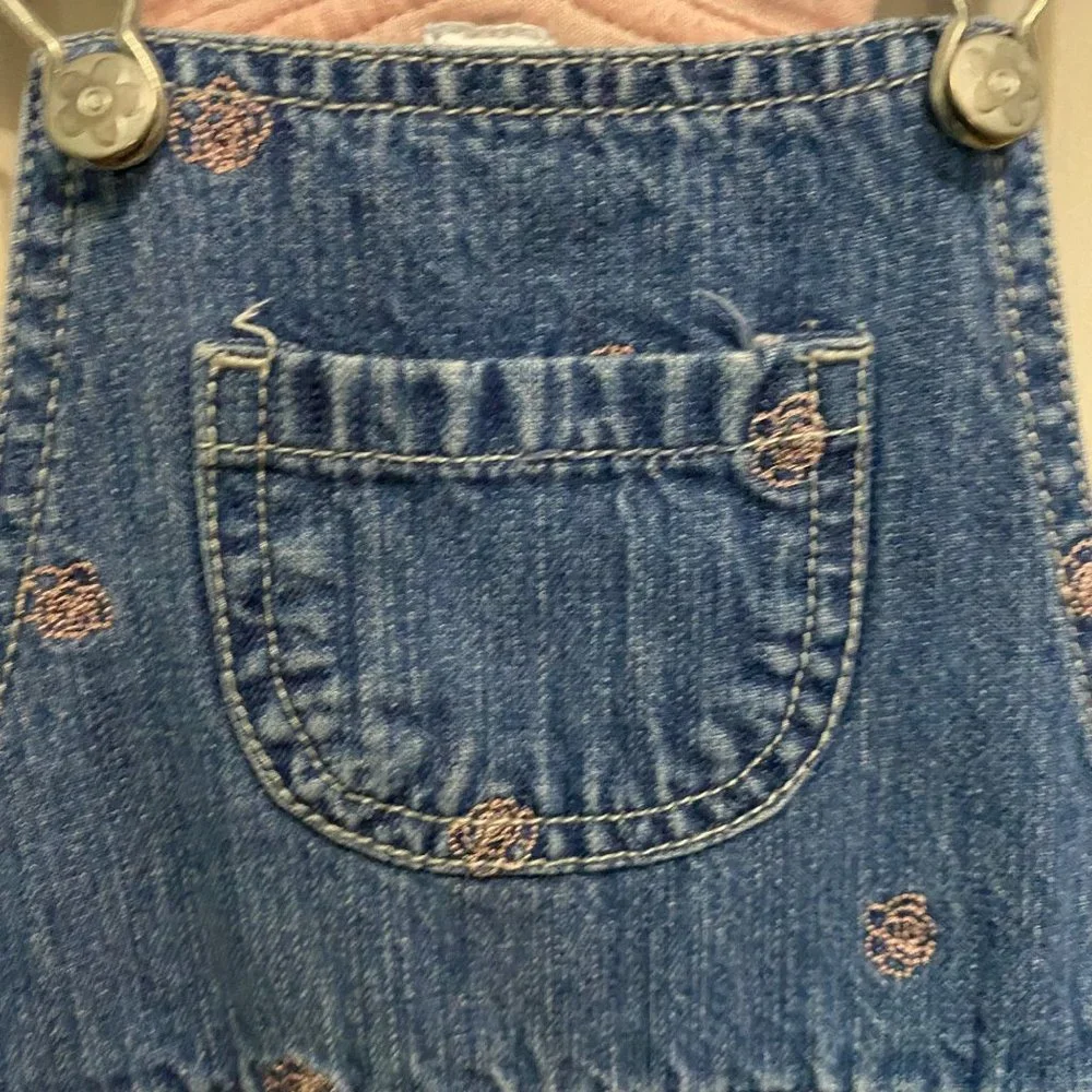 Carter's Baby 18 Months‎ Floral Embroidered Ruffled Pockets Overalls Denim Jeans